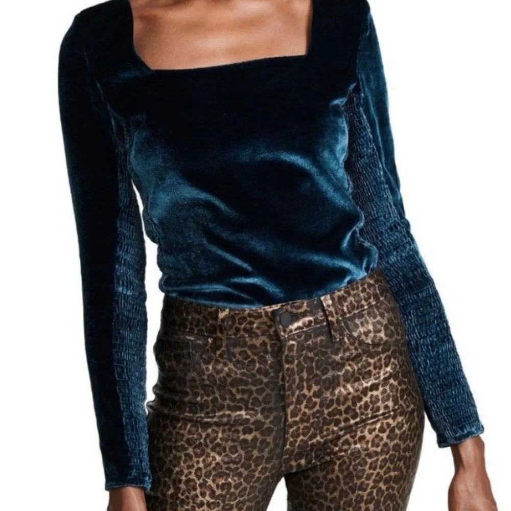 Rebecca Taylor Velvet Square Neck Blouse - Deep Blue - Picture 4 of 4